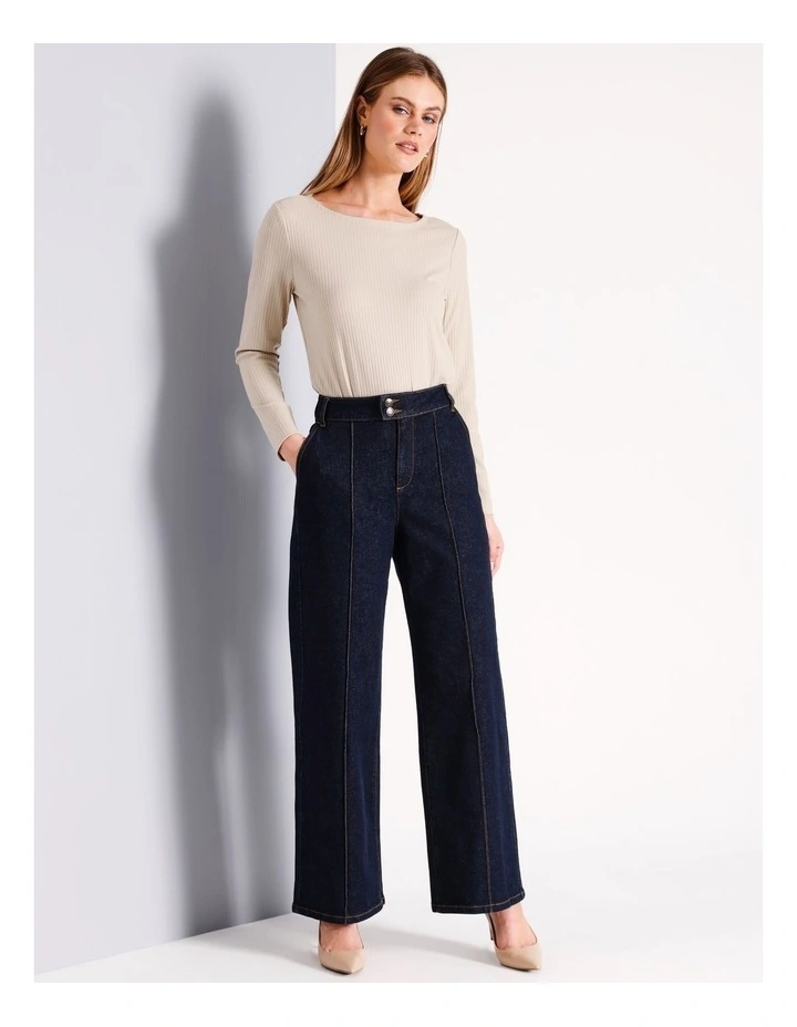 Rib Long Sleeve Tee in Soft Oat image 5