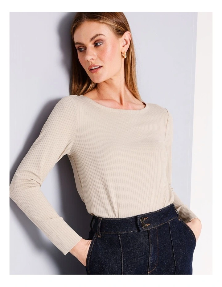 Rib Long Sleeve Tee in Soft Oat image 6