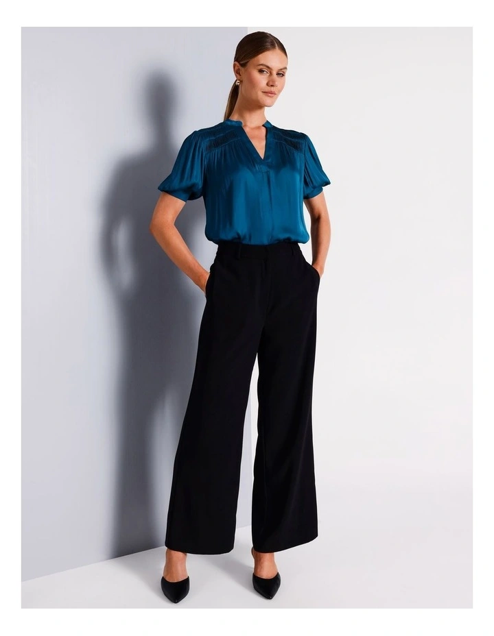 Recycled Polyester Twist Pintuck Satin Blouse in Cobalt image 2