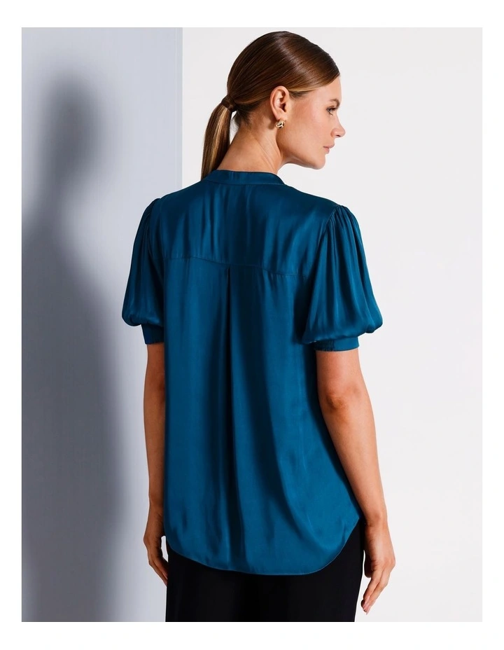 Recycled Polyester Twist Pintuck Satin Blouse in Cobalt image 5