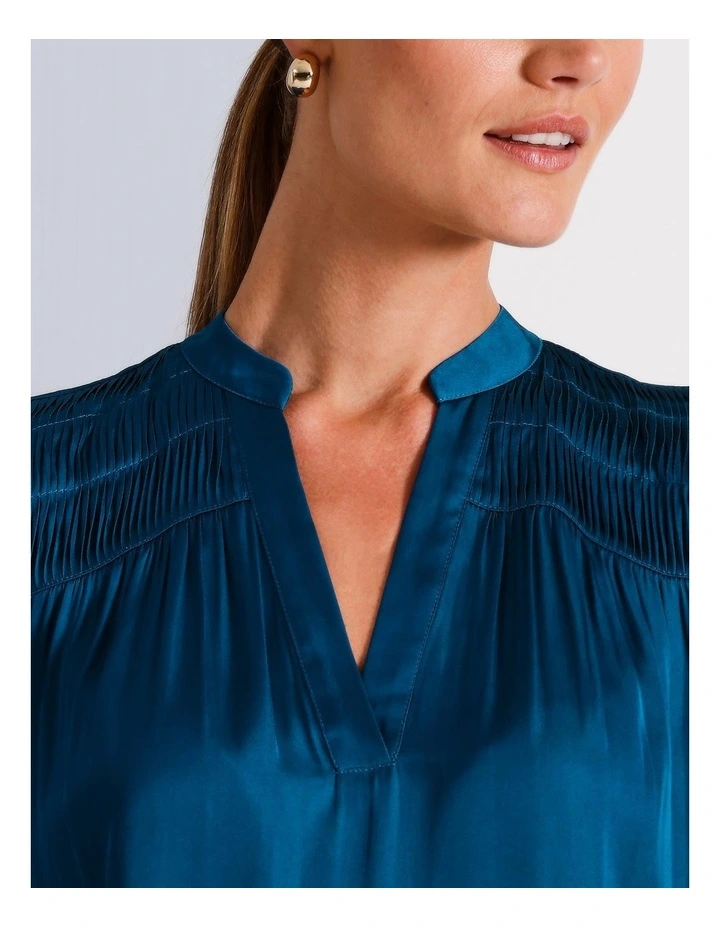 Recycled Polyester Twist Pintuck Satin Blouse in Cobalt image 6