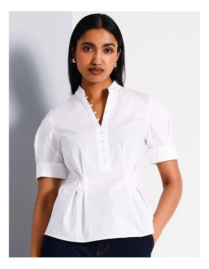 Mandarin Collar Cotton Top in White image 1