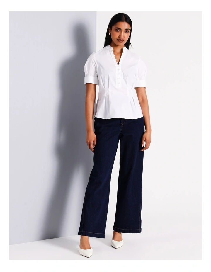 Mandarin Collar Cotton Top in White image 2