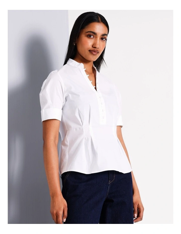 Mandarin Collar Cotton Top in White image 3