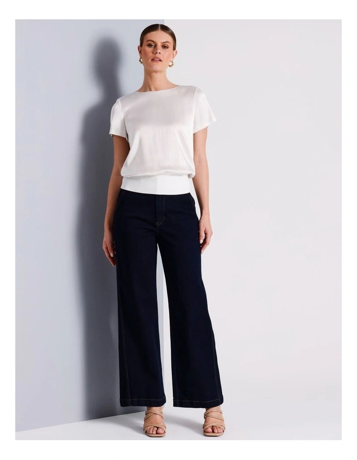 Satin Elastic Waist Tee in Ivory image 3