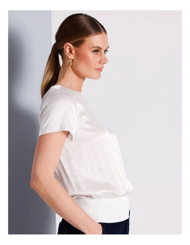 Satin Elastic Waist Tee in Ivory image 5