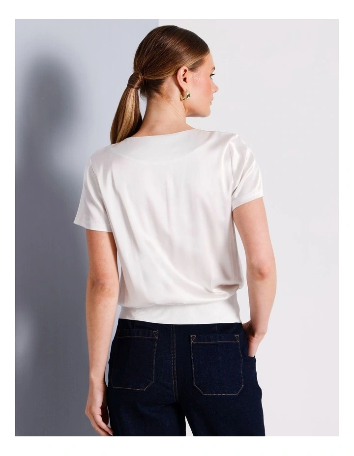 Satin Elastic Waist Tee in Ivory image 6