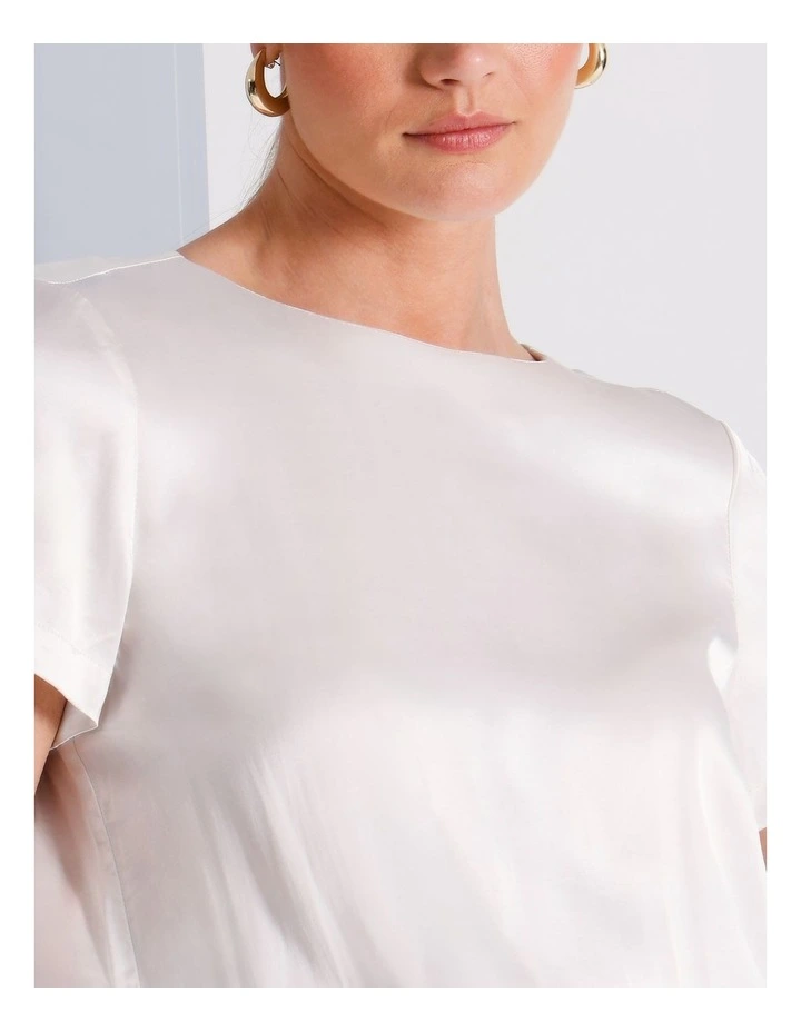 Satin Elastic Waist Tee in Ivory image 7