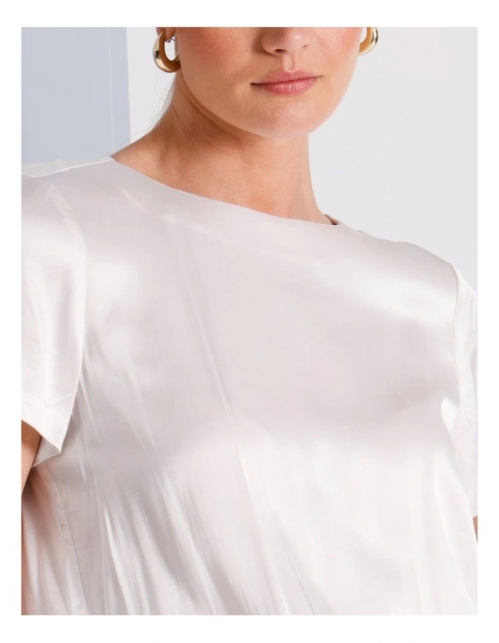 Basque Satin Elastic Waist Tee in Ivory MYER