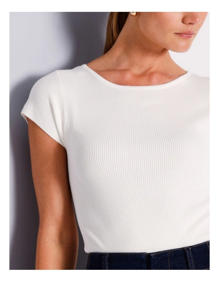 Boat Neck Cap Sleeve Knit Top in Ivory image 7