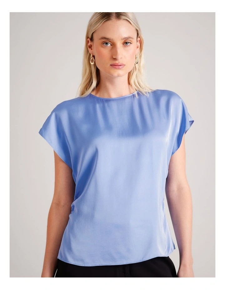 Gathered Side Satin Top in Hydrangea Blue image 2