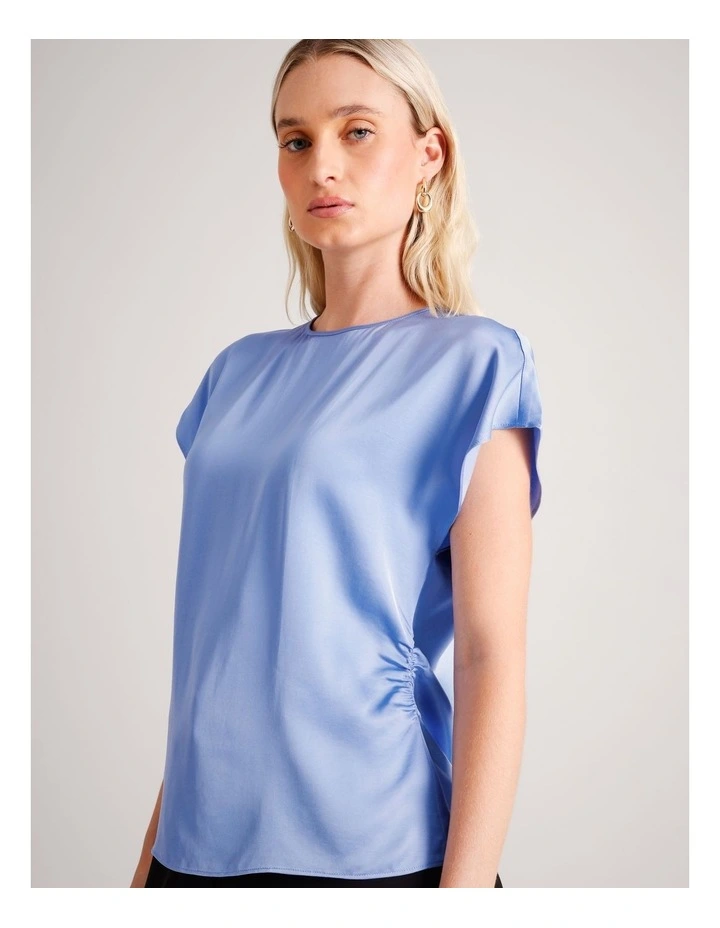 Gathered Side Satin Top in Hydrangea Blue image 3
