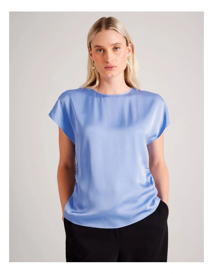 Gathered Side Satin Top in Hydrangea Blue image 4