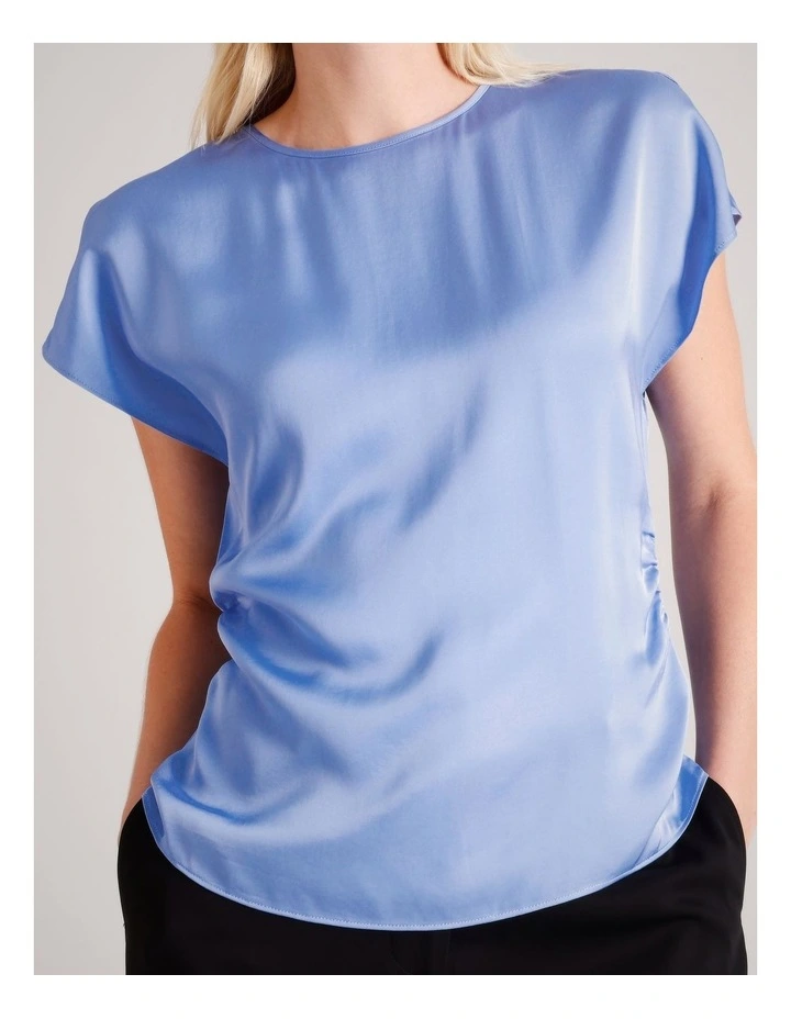 Gathered Side Satin Top in Hydrangea Blue image 5