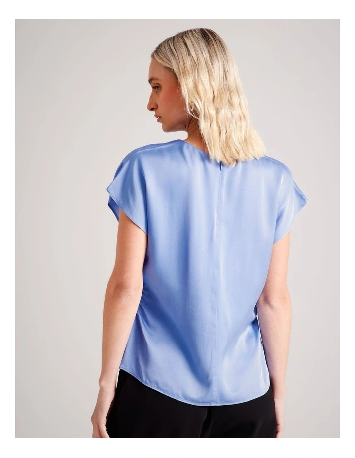 Gathered Side Satin Top in Hydrangea Blue image 6