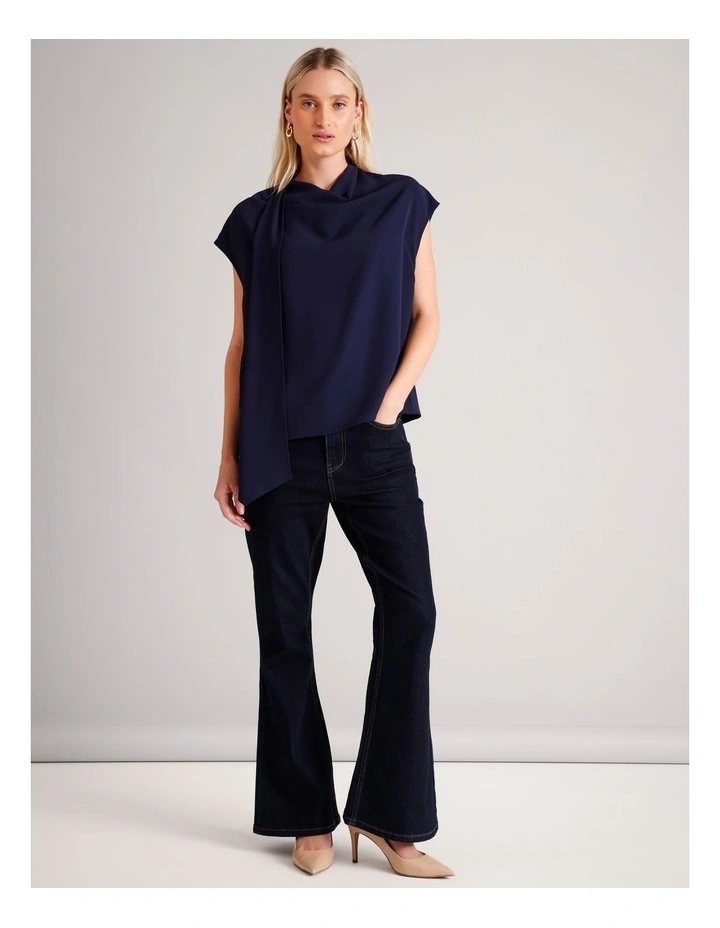 Recycled Poly Cowl Neck Tie Top in Navy image 2