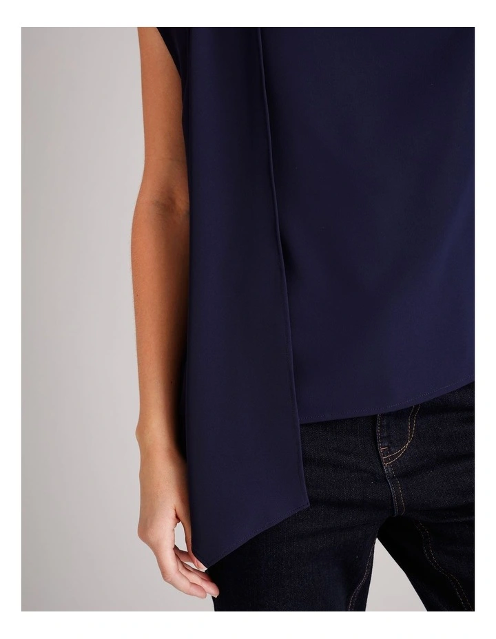 Recycled Poly Cowl Neck Tie Top in Navy image 4