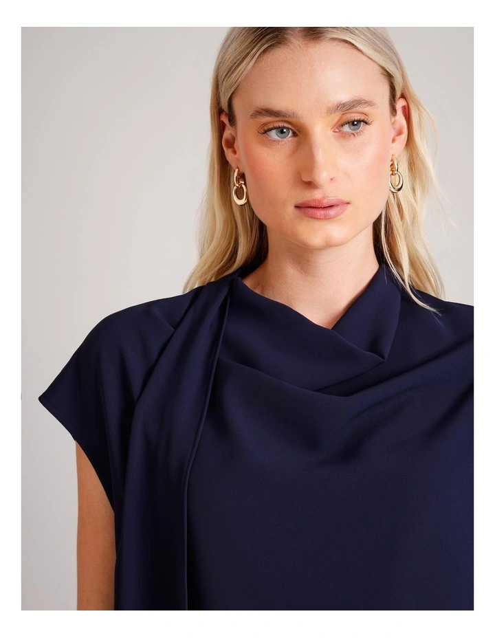 Recycled Poly Cowl Neck Tie Top in Navy image 5