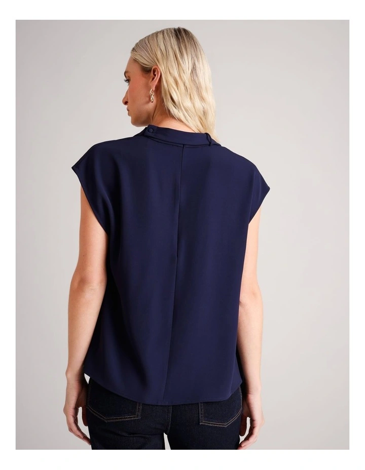 Recycled Poly Cowl Neck Tie Top in Navy image 6