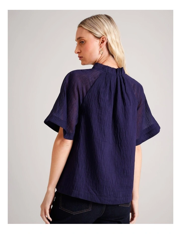 Flutter Sleeve Pinch Neck Top in Navy image 5