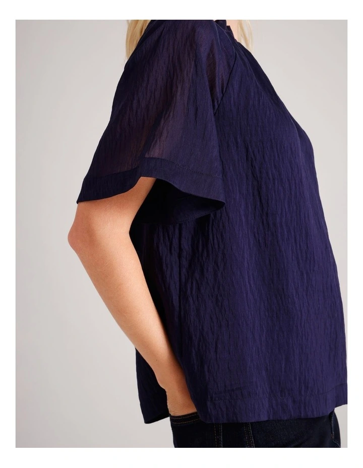 Flutter Sleeve Pinch Neck Top in Navy image 6