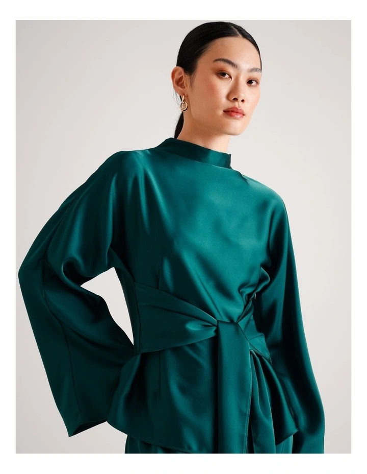 Satin High Neck Top in Dark Green image 1