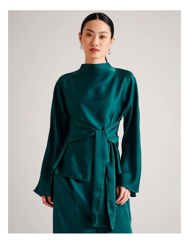 Satin High Neck Top in Dark Green image 3