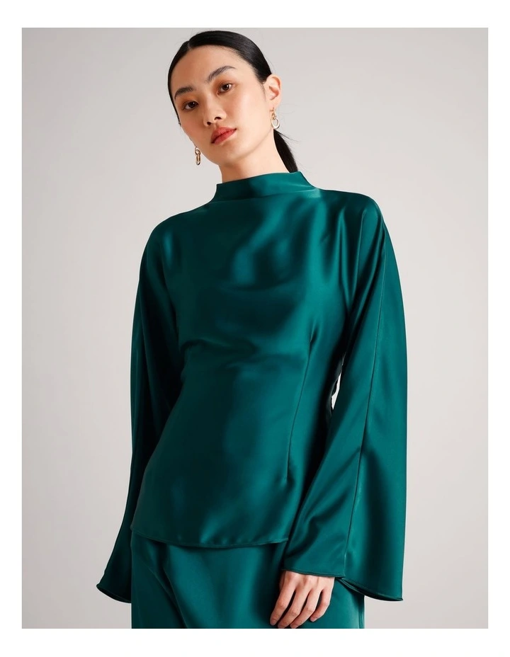 Satin High Neck Top in Dark Green image 4
