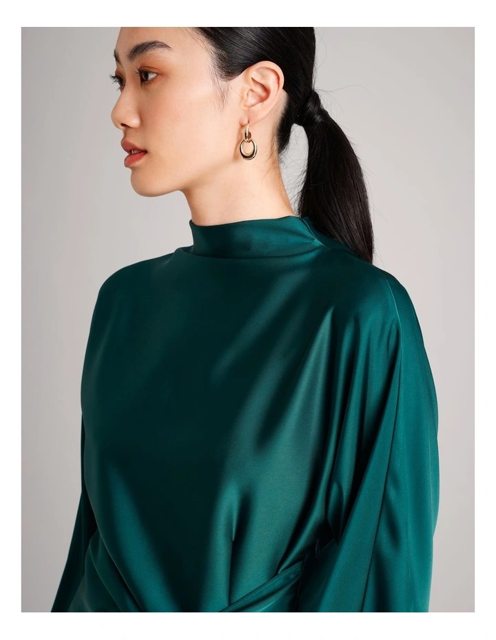 Satin High Neck Top in Dark Green image 5