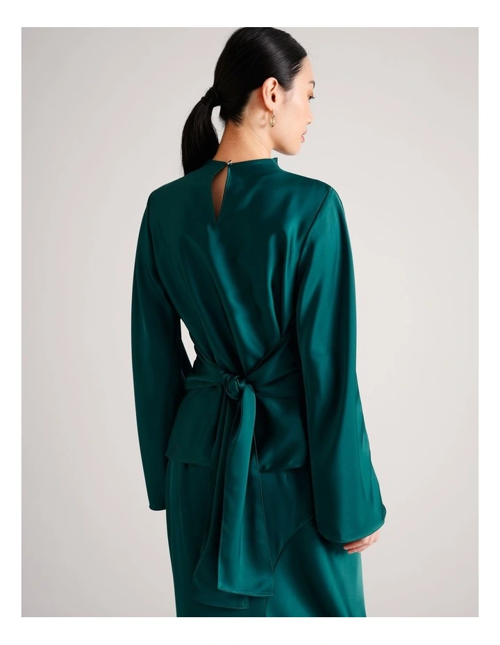 Satin High Neck Top in Dark Green image 6