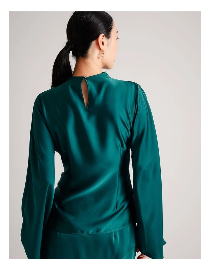 Satin High Neck Top in Dark Green image 7