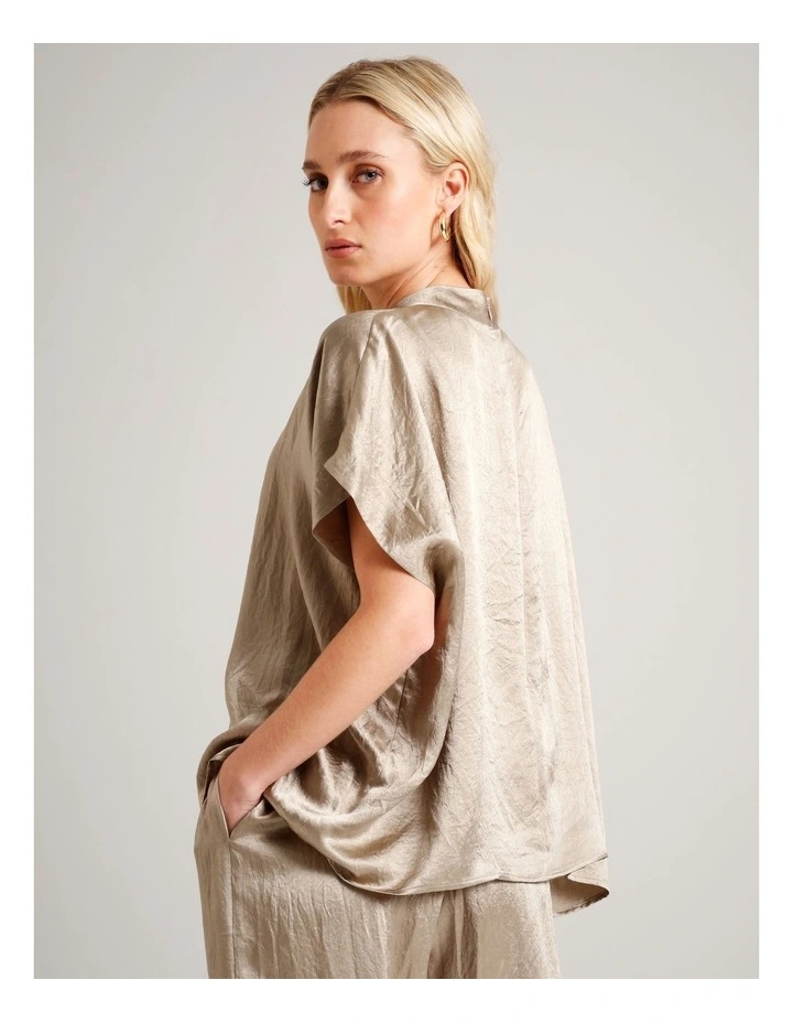 Crushed Acetate Relaxed Top in Taupe image 2