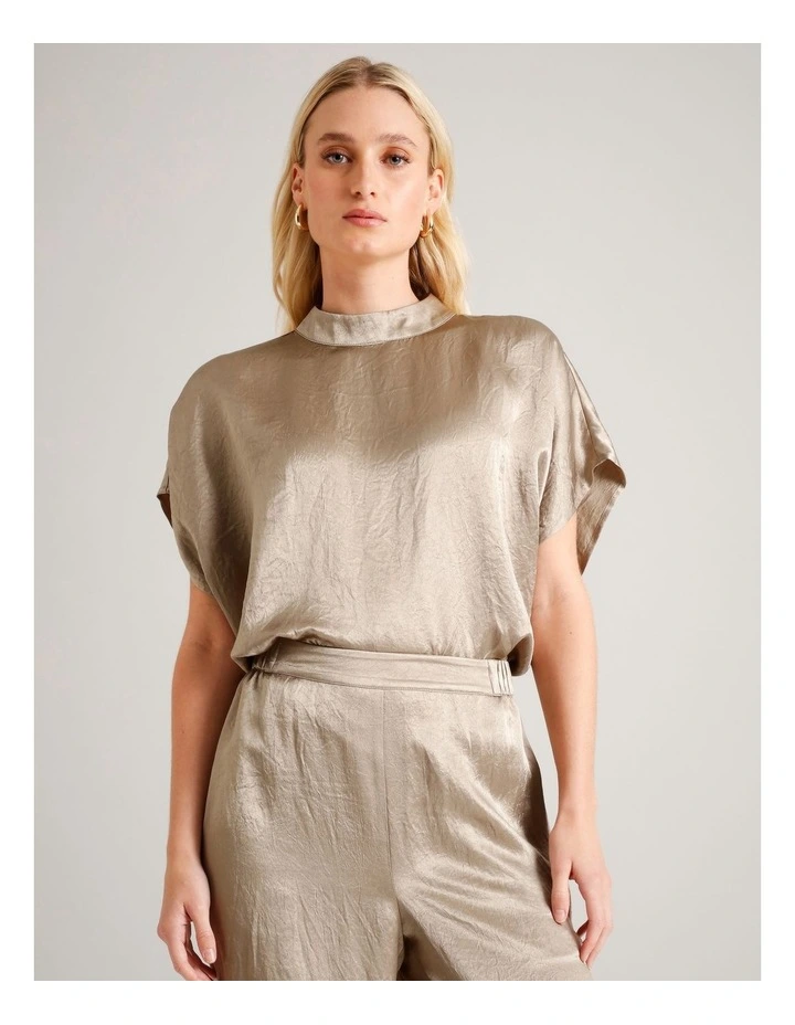 Crushed Acetate Relaxed Top in Taupe image 6