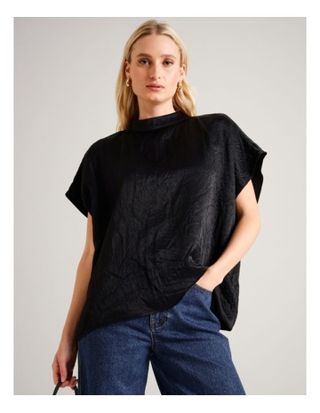Crushed Acetate Relaxed Top in Black