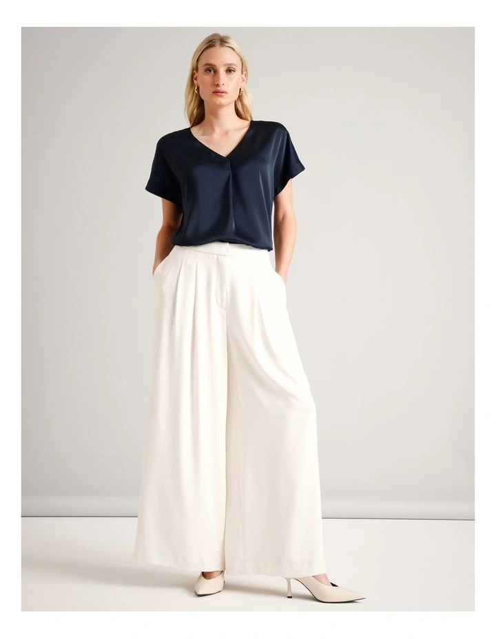 Satin V-Neck Tee in Navy image 2