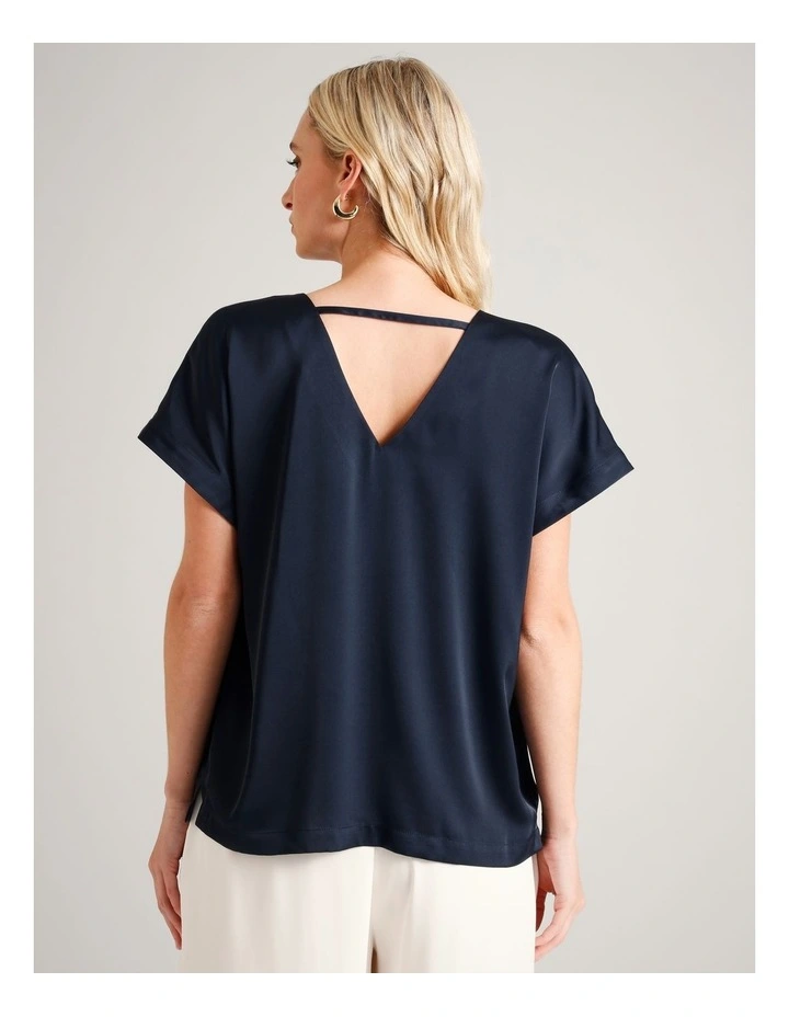 Satin V-Neck Tee in Navy image 5
