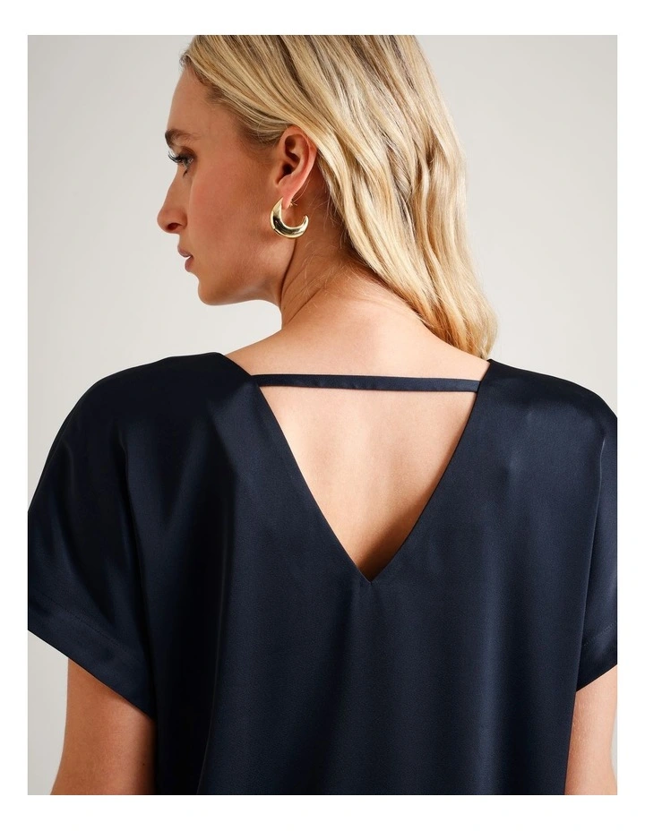 Satin V-Neck Tee in Navy image 6