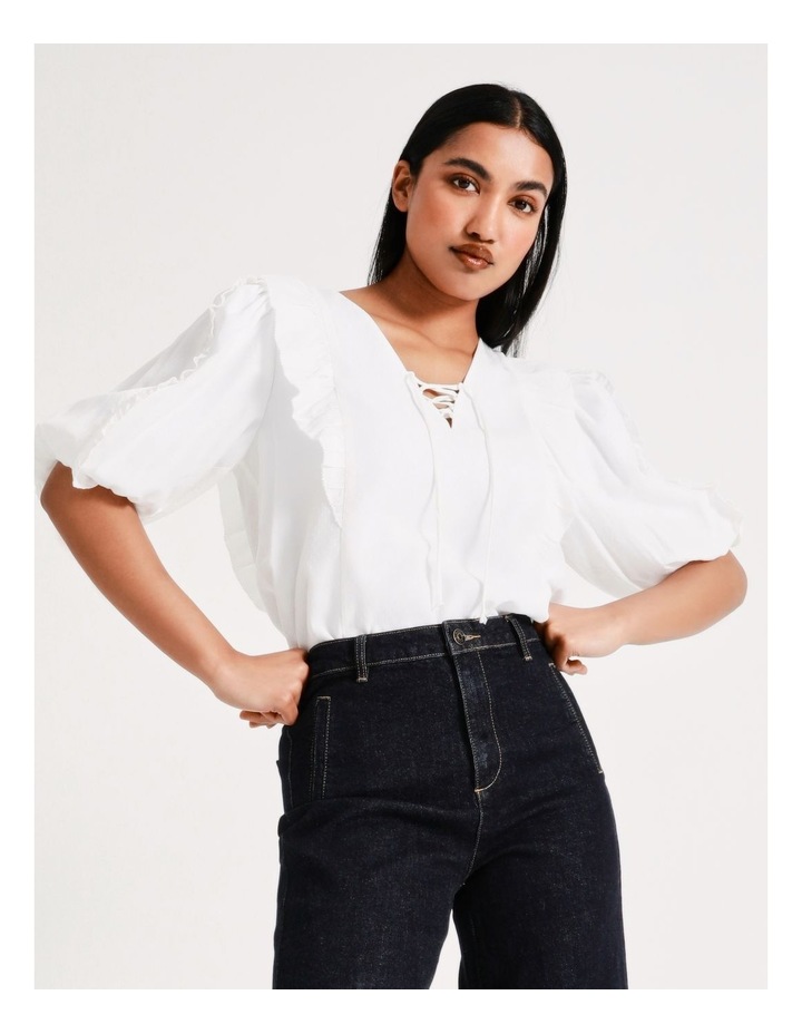 Ruffle Lace Up Blouse In