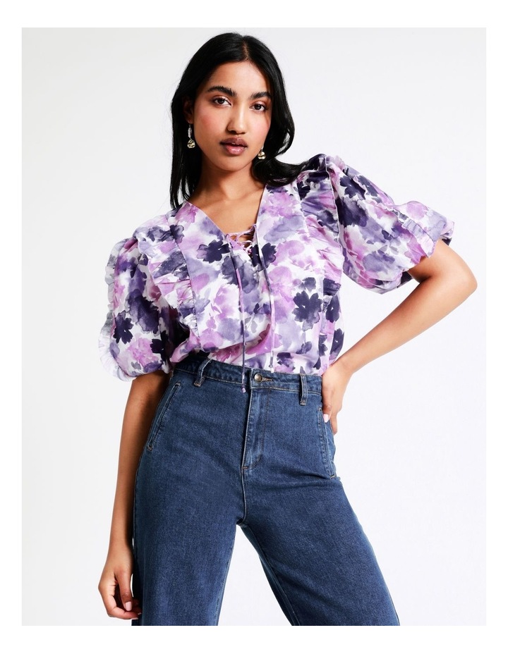 Ruffle Lace Up Blouse in