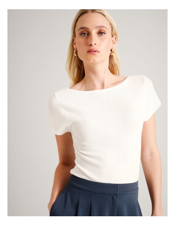 Boat Neck Cap Sleeve Knit in Ivory