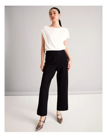Sustainable Viscose Blend Ponte Pull on Pant in Black