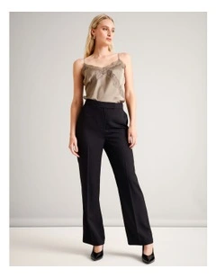 Textured Polyester Straight Leg Pant in Black