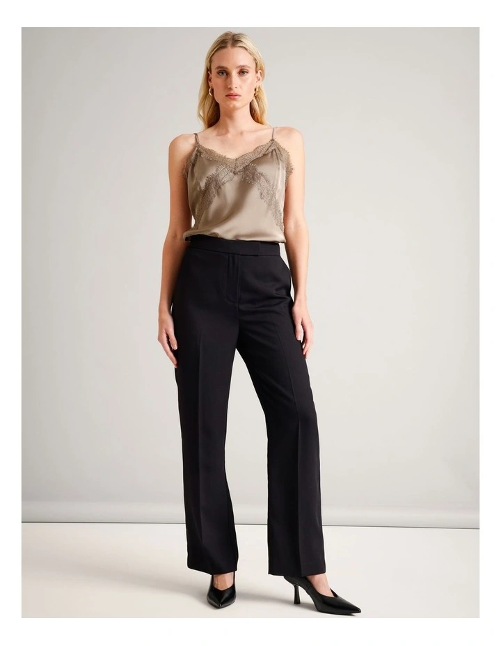 Textured Polyester Straight Leg Pant in Black image 3