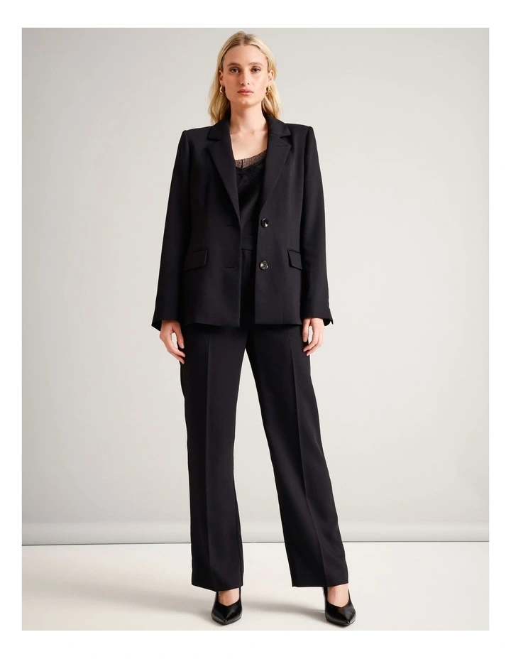 Textured Polyester Straight Leg Pant in Black image 6