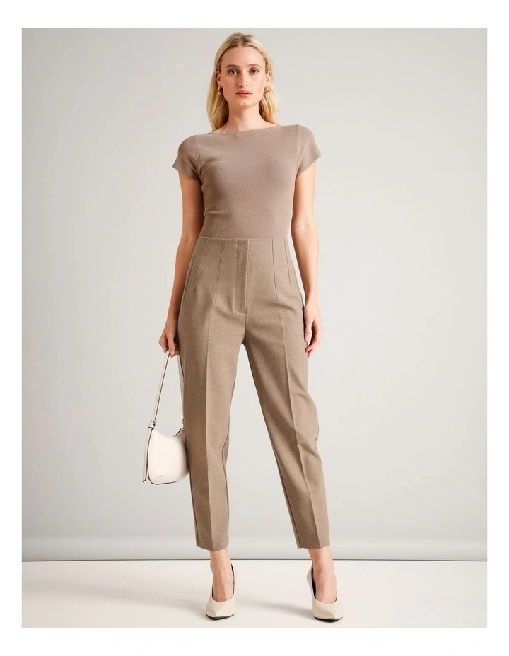 Recycled Polyester Blend Darted Tapered Pant in Taupe image 1