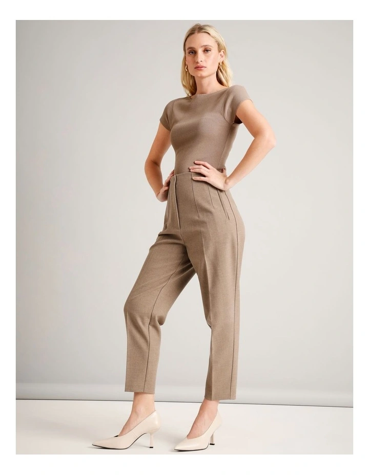Recycled Polyester Blend Darted Tapered Pant in Taupe image 3