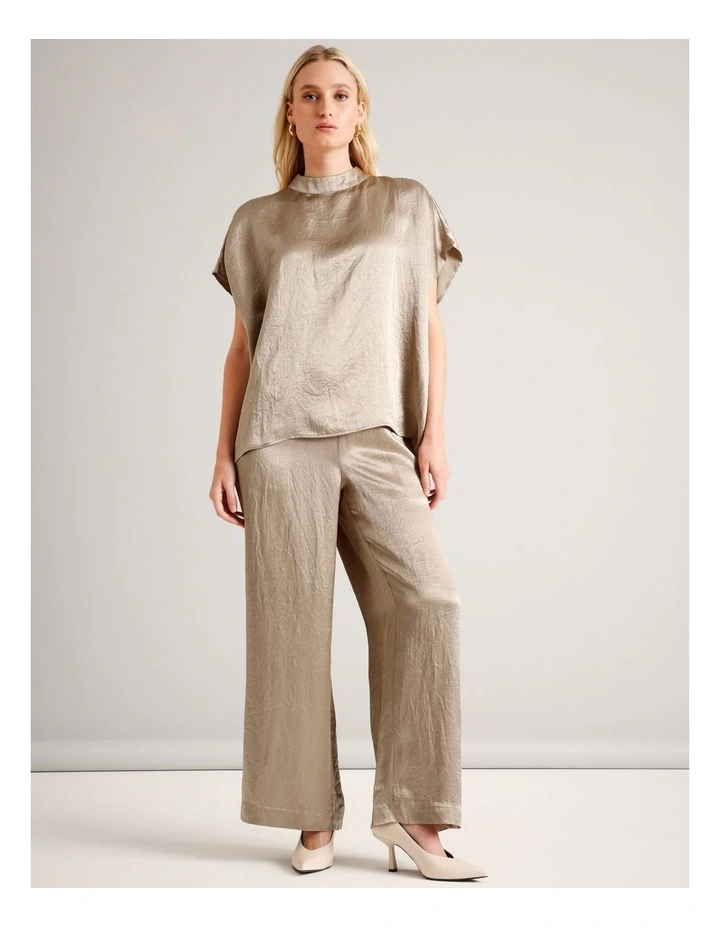 Wide Leg Crushed Acetate Pant in Taupe image 1