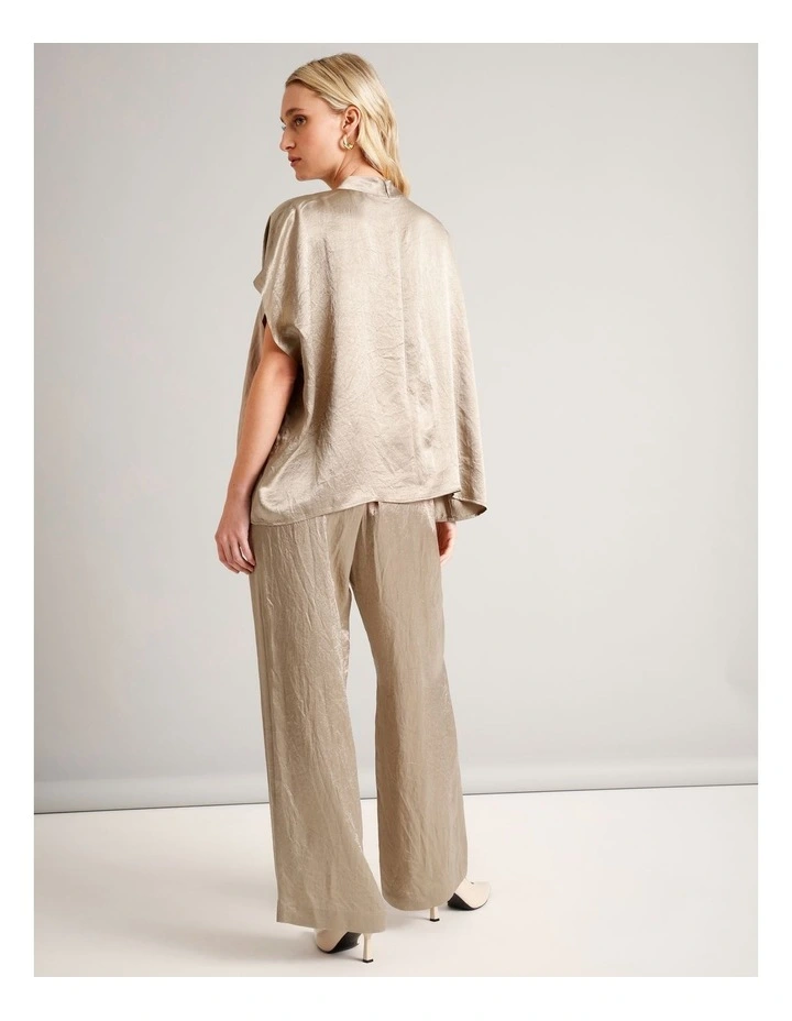 Wide Leg Crushed Acetate Pant in Taupe image 2