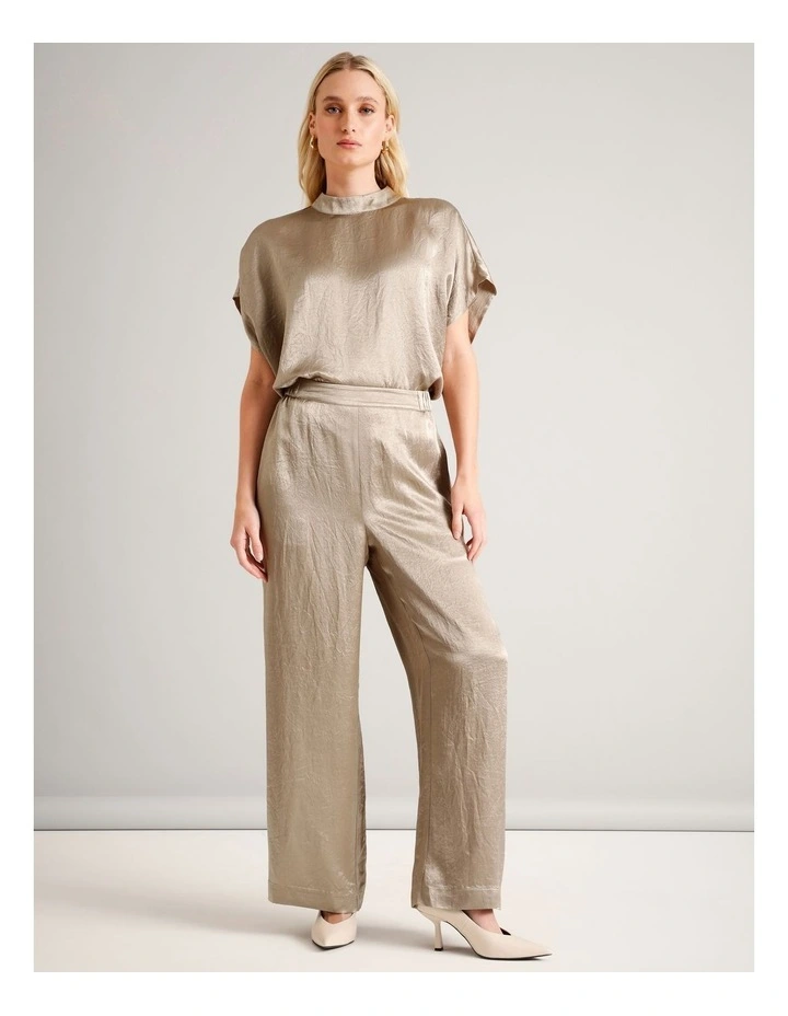 Wide Leg Crushed Acetate Pant in Taupe image 4