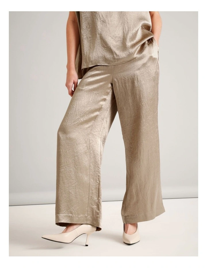 Wide Leg Crushed Acetate Pant in Taupe image 5
